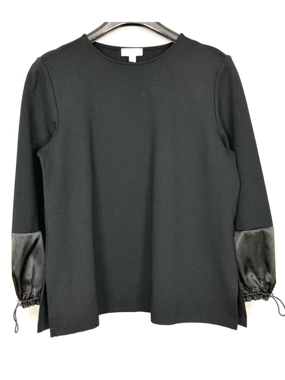 Scapa Lauren Perre Satin Trim Top Women’s Size M Ponte Knit Cinch Cuffs Black
